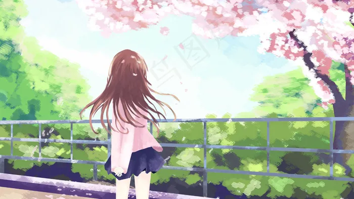女孩春天樱花季游玩(2880X1620(DPI:150))psd模版下载