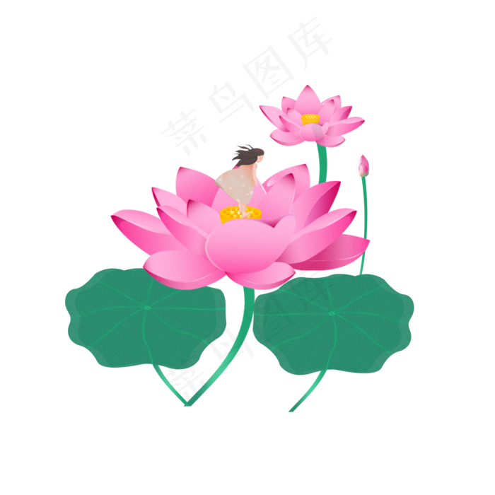 荷花花仙子手绘素材(2000X2000(DPI:150))psd模版下载
