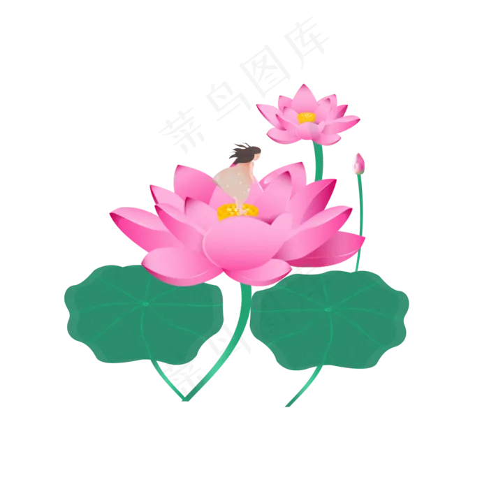 荷花花仙子手绘素材(2000X2000(DPI:150))psd模版下载