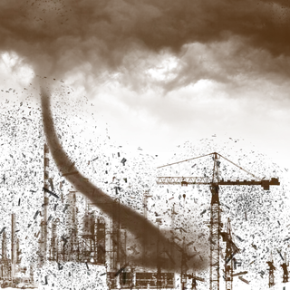 地震天空乌云楼房倒塌元素,免抠元素