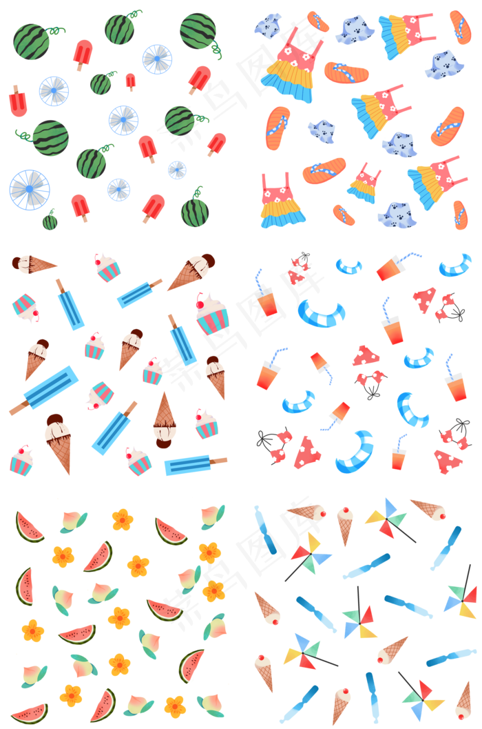 夏天水果冰淇淋扁平风清新底纹(2000X3020(DPI:300))psd模版下载