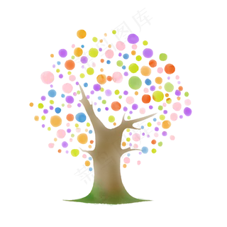 清新水彩春天的树