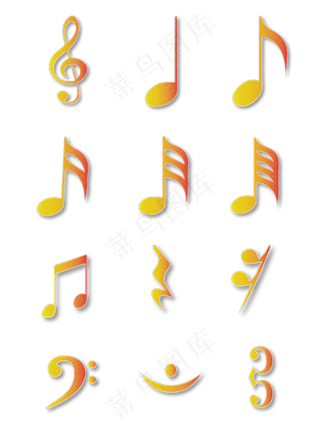 暖黄色颗粒感渐变音符集合,免抠元素