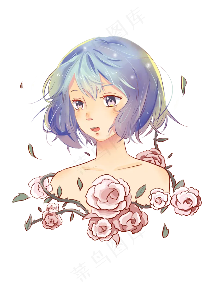 日系荆棘蔷薇花少女(2480X3507(DPI:300))psd模版下载