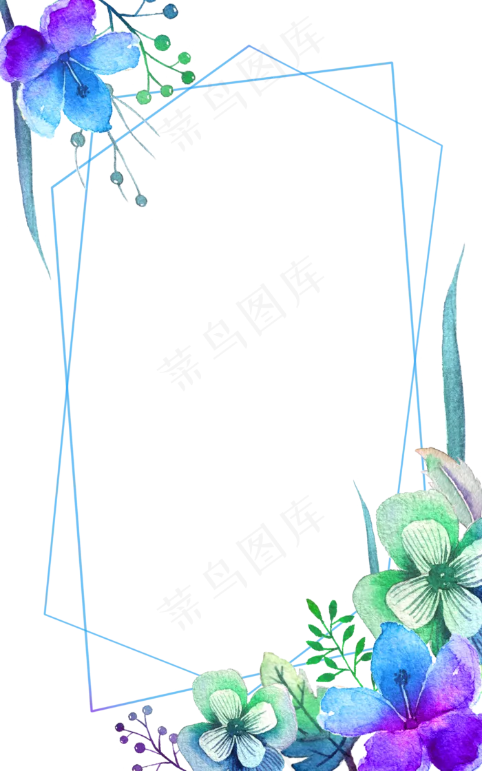 植物蓝色花朵装饰边框(2500X4000(DPI:300))psd模版下载