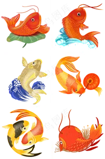 2019年锦鲤中国风恭喜发财吉祥如�,免抠元素