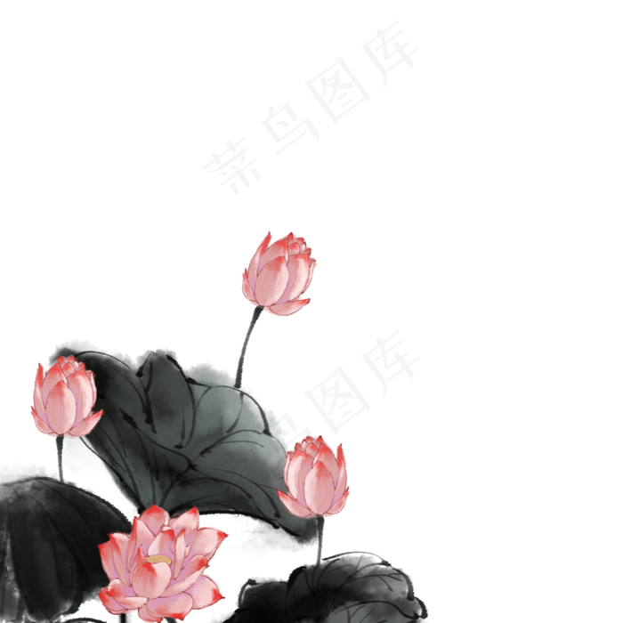 水墨花卉荷花(2000X2000(DPI:300))psd模版下载