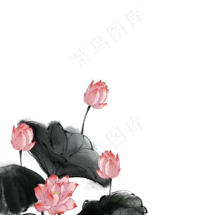 水墨花卉荷花(2000X2000(DPI:300))psd模版下载