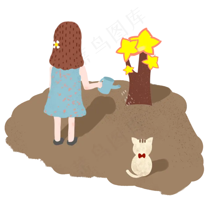 植树节在浇水的小女孩手绘(2000*2000px 300 dpi )psd模版下载