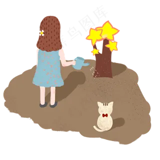 植树节在浇水的小女孩手绘