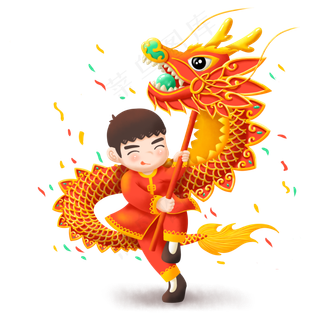 春节手绘舞龙喜庆热闹元素,免抠元素