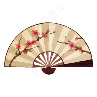 水彩手绘扇子装饰画,免抠元素