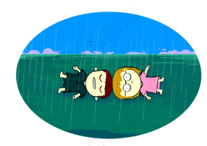 男孩女孩在雨中嬉戏