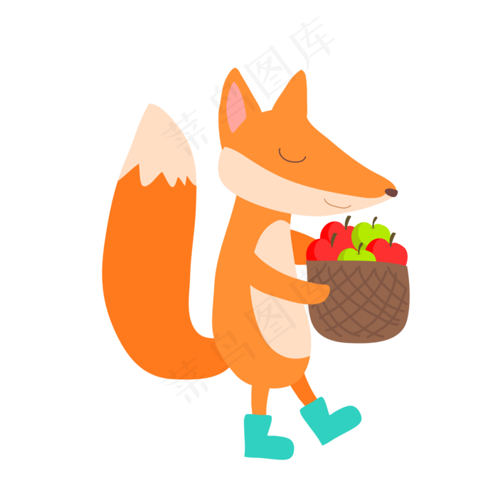 采摘水果回来的狐狸ai插画元素