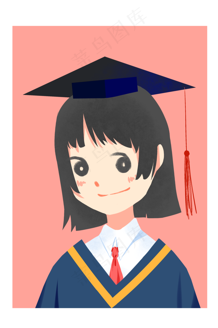 毕业季穿学士服的女孩卡通毕业照