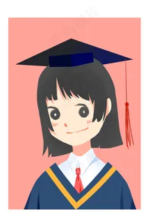 毕业季穿学士服的女孩卡通毕业照