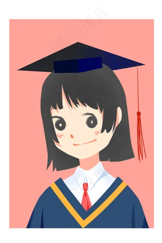 毕业季穿学士服的女孩卡通毕业照