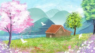 樱花山水风景小清新治愈系