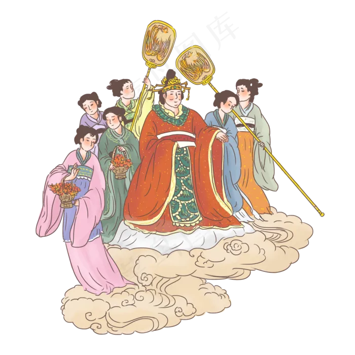 手绘中国古代神话传说西王母巡游,免抠元素(2000*2000px 300 dpi )psd模版下载