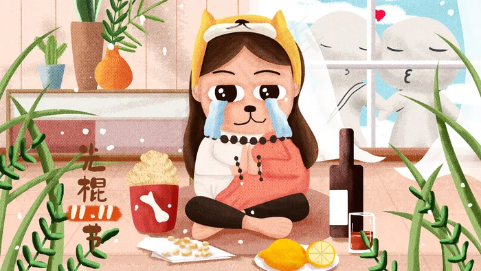 光棍节孤单秀恩爱配图(2880*1620px 300 dpi )psd模版下载