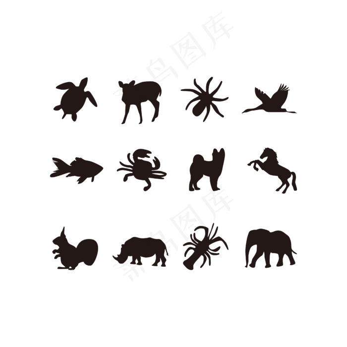 黑白动物剪影,免抠元素(4167*4167px 300 dpi )ai矢量模版下载