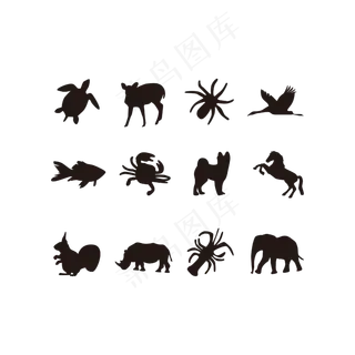 黑白动物剪影,免抠元素