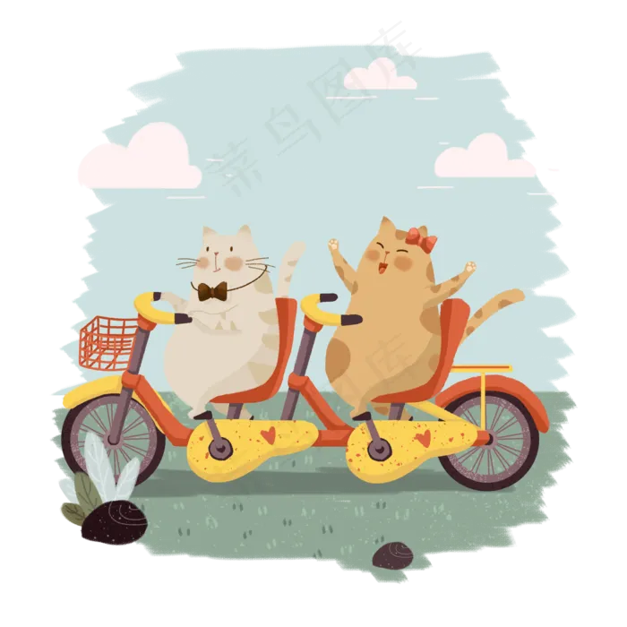 卡通春分节气猫咪骑自行车,免抠元素(2000X2000(DPI:300))psd模版下载