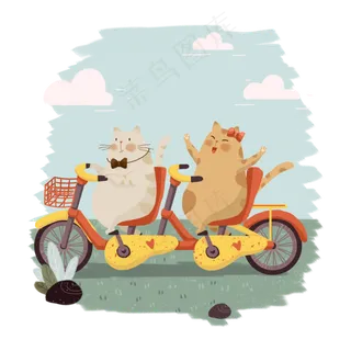 卡通春分节气猫咪骑自行车,免抠元素