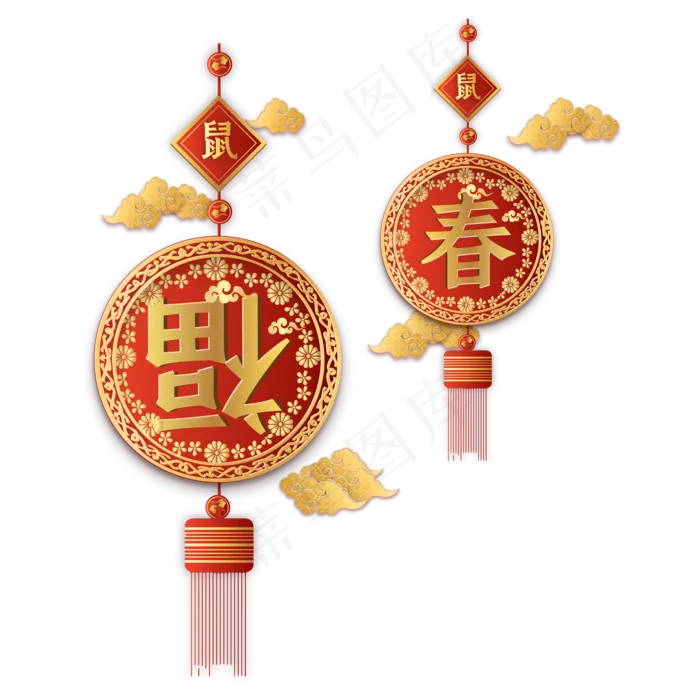 喜庆红色福字春字中国结,免抠元素