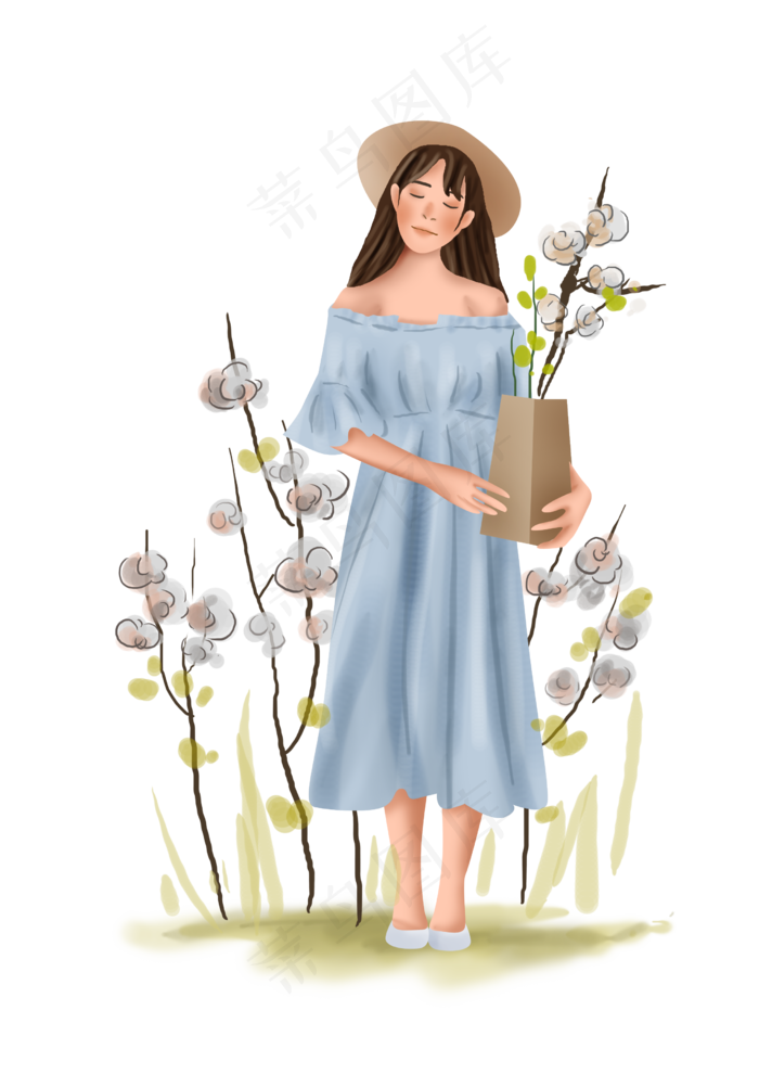 立秋秋天棉花和女孩(2480X3508(DPI:300))psd模版下载