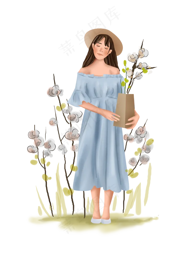 立秋秋天棉花和女孩(2480X3508(DPI:300))psd模版下载