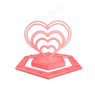 立体桃心浪漫装饰舞台,免抠元素