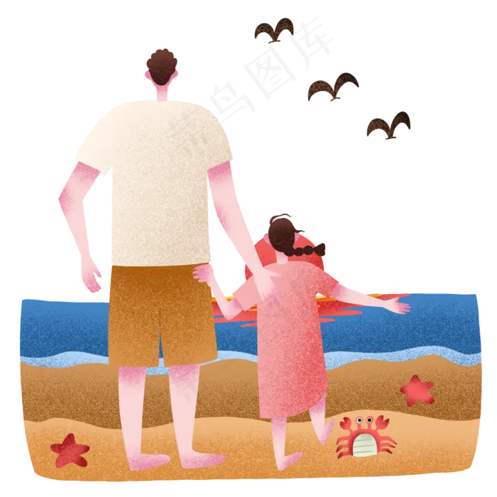 扁平肌理父女海滩游玩(2000X2000(DPI:300))psd模版下载