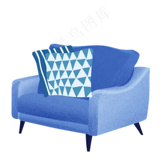 手绘卡通蓝色沙发家具,免抠元素