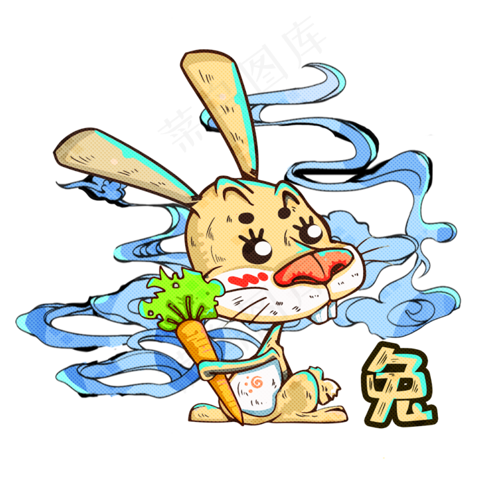 国潮风12生肖兔素材