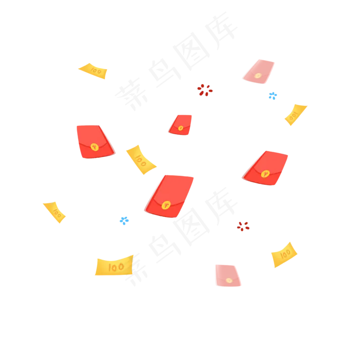 空中红包购物券烟花,免抠元素(2362*2362px 300 dpi )psd模版下载