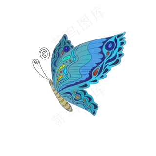 手绘蓝色卡通蝴蝶