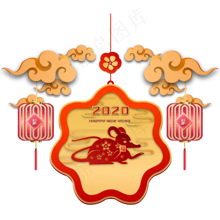 鼠年新年剪纸装饰,免抠元素(2000*2000px 300 dpi )ai矢量模版下载