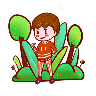 清明节春天踏春踏青的男孩手绘插