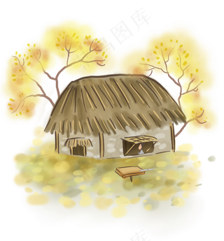 中国风秋季茅草屋