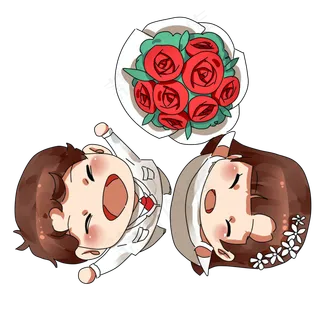 婚礼婚礼季情人节结婚丢捧花卡通