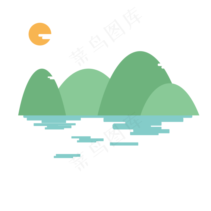 山水手绘简约卡通风背景装饰文字,免抠元素