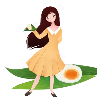 拿着粽子小女孩