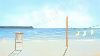 夏季大海蓝天白云蓝色系