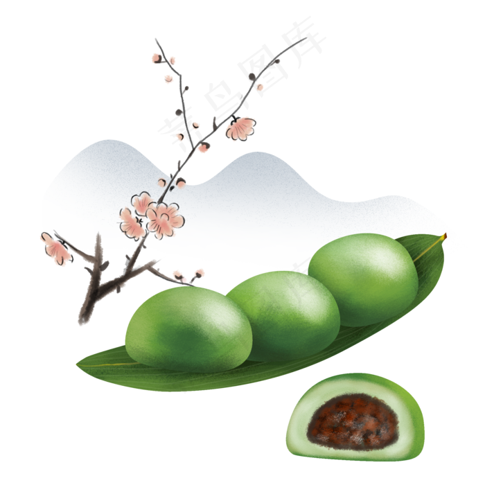 中国风青团插画,免抠元素