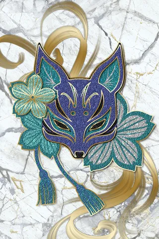 珐琅彩九尾狐蓝色抽象装饰画