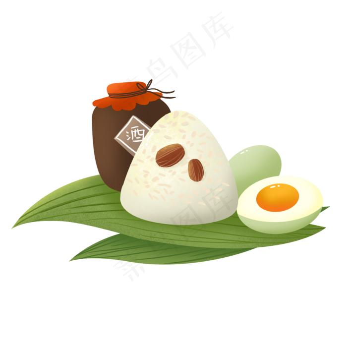 小清新端午节粽子蛋黄与雄黄酒