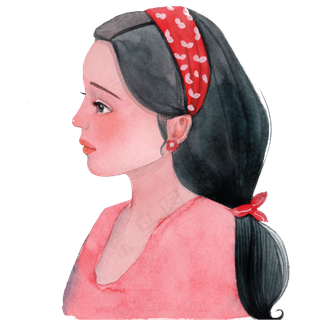 手绘水彩侧脸美人儿