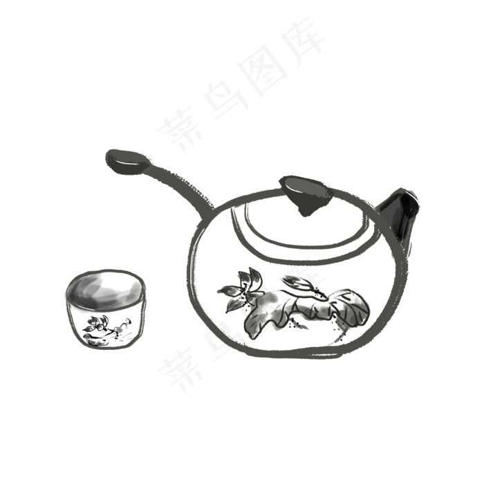 写意水墨中国风水壶茶壶(2000X2000(DPI:300))psd模版下载