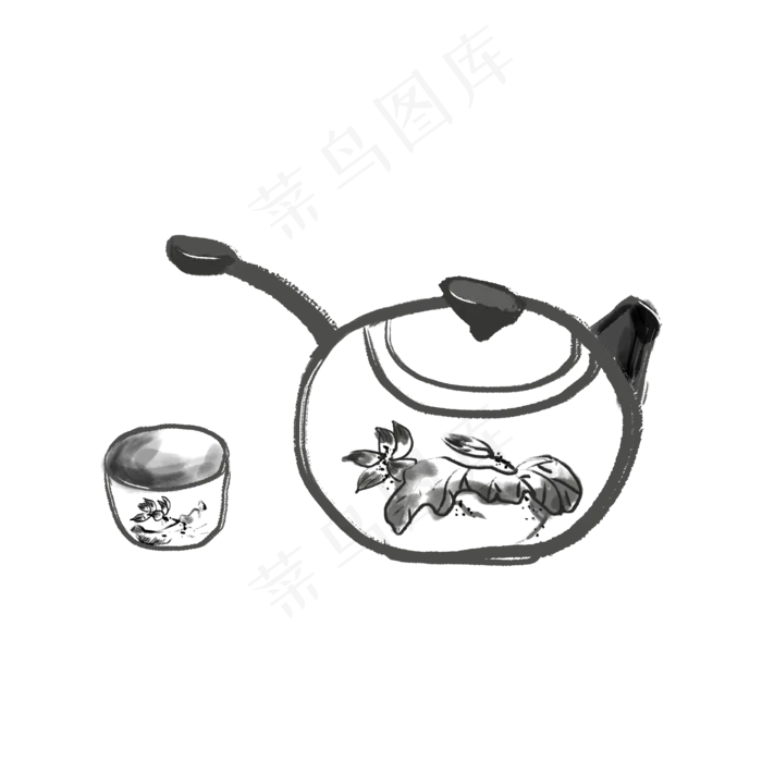 写意水墨中国风水壶茶壶(2000X2000(DPI:300))psd模版下载